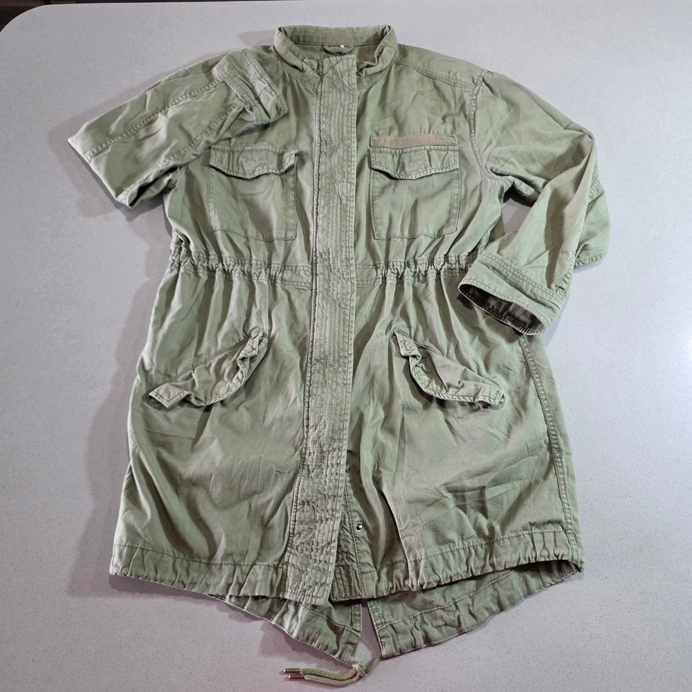 Gap Womens Olive Green Utility Parka Jacket Size S Military Field Coat Drawcord